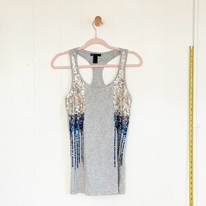 2000s Vintage Mango White Sequin Embellished Sleeveless Tank Top